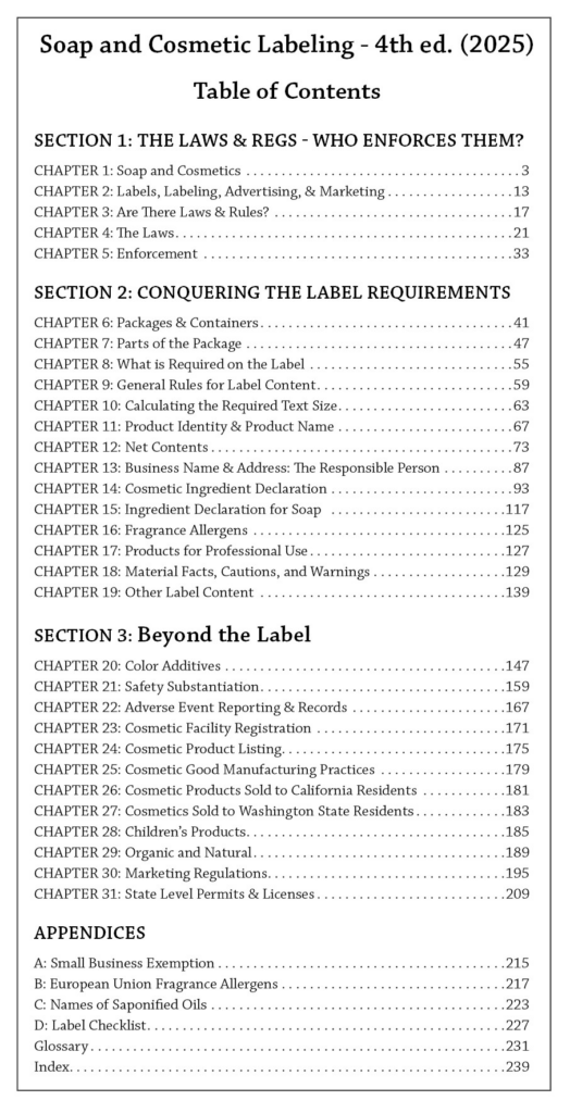 Soap and Cosmetic Labeling 4th ed Table of Contents